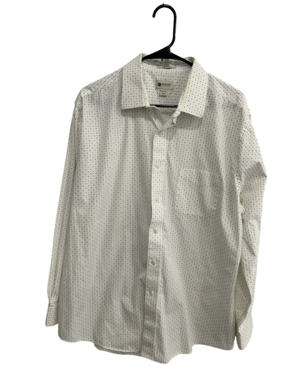 Haggar 17-17.5 Mens White Black Dotted Slim Dress Shirt Classic Scholarcore